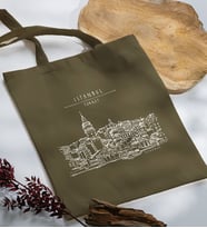 BK Gift İstanbul Tasarımlı Haki Kumaş Bez Çanta, Baskılı Omuz Çantası, Alışveriş Çantası, Arkadaşa Hediye-4