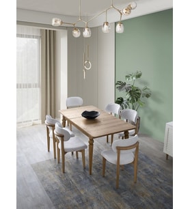 KEMER MDF AÇILIR MASA + 6 SANDALYE  (Ceviz)