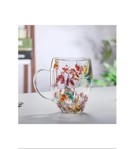 Organik Çiçekli Borosilikat Bardak 350 Ml. Royaleks-BRD-150 BH