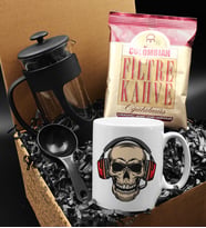 Özel Tasarımlı Kulaklıklı Kuru Kafa Kupa & French Press & Columbian Filtre Kahve Hediye Seti