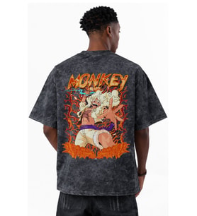 One Piece Monkey D. Luffy Anime Baskılı Unisex Oversize Eskitme Yıkamalı Tişört