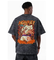 One Piece Monkey D. Luffy Anime Baskılı Unisex Oversize Eskitme Yıkamalı Tişört