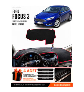 FORD FOCUS 3 (2011-2016) Uyumlu Torpido Örtüsü Torpido Kılıfı - Siyah Kırmızı