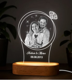 BK Gift Kişiye Özel Pırlanta Tasarımlı Fotoğraf Baskılı Led Lamba, Gece Lambası, Sevgiliye Hediye