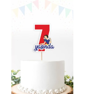 Pamuk Prenses Temalı 7 (yedi) Yaşında Pasta Süsü *Kalın Kağıt