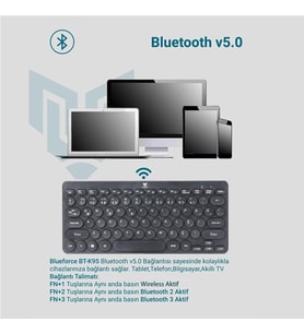 Lexroo Bt-k95 2,4Ghz Wireless+Bluetooth Kablosuz Sessiz Klavye Siyah Çift Modlu Telefon Tablet Mac