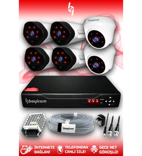 BAYICAM 6 Kameralı Uzay 2 İç Kamera Set HDD'siz Full HD Gece Görüşlü Güvenlik Kamerası Sistemi