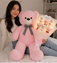 90 Cm Ayıcık & Kalp Aynalı Led Işıklı Pembe Peluş Ayıcık Buketi Seti Ayıcıklı Peluş Buket Çiçek Buketi Arkadaşa Sevgiliye Hediye
