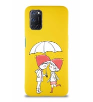Oppo A92 Soft Premier Kapak Aşk Tasarımlı Silikon Kılıf - Sarı (Şeffaf)