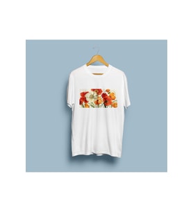Oversize Flowers Tasarım Unisex T-shirt (Beyaz)