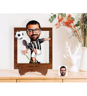 BK Gift Kişiye Özel Siyah Beyaz Futbolcu Karikatürlü Ahşap Standlı 3D Biblo-1