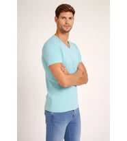 Erkek T-Shirt V Yaka Slim Fit Dar Kesim Likralı Tişört Günlük Basic Body - Turkuvaz