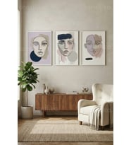 Soyut Minimalist Portreler 3’lü Ahşap Çerçeveli Tablo Seti