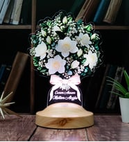 Beyaz Gardenya Çiçek Buketi LED Lamba - Kişiye Özel Anneye Hediye Işıklı Çiçek Lambası, Kadına Zarif Hediye Solmayan Çiçek