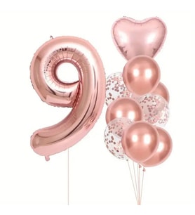Rose Gold kalpli 9 Yaş Folyo Balon Set