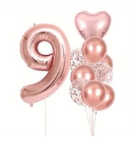 Rose Gold kalpli 9 Yaş Folyo Balon Set