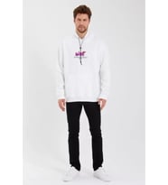 Erkek Baskılı Üç İplik Kapüşonlu Oversize Sweatshirt - Beyaz