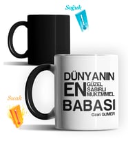 Kişiye Özel Dünyanın En En En Babası 2 Temalı Sihirli Kupa Bardak (Siyah - Beyaz)