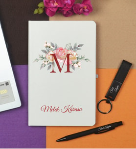 Kişiye Özel Hazırlanmış Beyaz Defter  Kalem ve Anahtarlık Seti