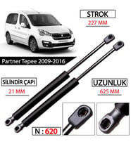 Partner Tepee Berlingo 2009-2016 Tek Kapı Bagaj Amortisörü