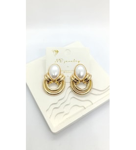 Gold Oval İnci Halka Kadın Küpe