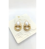 Gold Oval İnci Halka Kadın Küpe