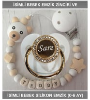Sahi Aksesuar İsimli Bebek Emzik Zinciri ve Bebek Silikon Emzik