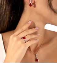 925 Ayar Garnet Rengi Damla Taşlı Gümüş Takı Seti