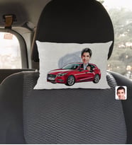 BK Gift Kişiye Özel Plakalı Erkek Mazda 3 Karikatürlü Dikdörtgen Araç Koltuk Yastığı-1