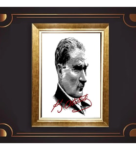 Özel Seri Paspartulu Çerçeveli Atatürk Tablo l696 (Gold)