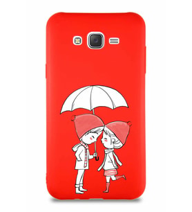 Samsung Galaxy J7 Core Soft Premier Kapak Aşk Tasarımlı Silikon Kılıf - Kırmızı (Şeffaf)