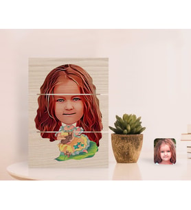 BK Gift Kişiye Özel Kız Çocuk Karikatürlü Otantik Masaüstü Ahşap Palet Çerçeve-12 (Beyaz)