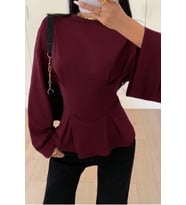 Kadın Pilet Bel Oturtmalı Peplum Detaylı Uzun Kollu Bluz