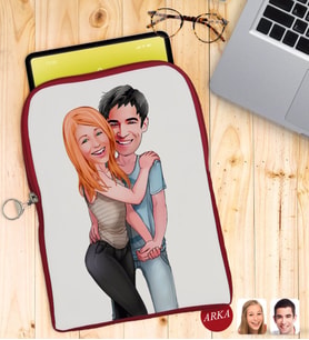 BK Gift Kişiye Özel Sevgililer Karikatürlü Taşınabilir Koruyucu Tablet Kılıfı & Organizer Çanta - Kırmızı-85