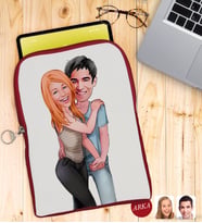 BK Gift Kişiye Özel Sevgililer Karikatürlü Taşınabilir Koruyucu Tablet Kılıfı & Organizer Çanta - Kırmızı-85