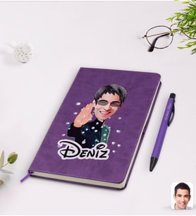 BK Gift Kişiye Özel Matrix Neo Karikatürlü Mor Termo Deri Defter Kalem Seti Model 1