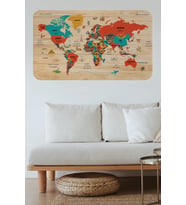 Ahşap Görünümlü Türkçe Eğitici Detaylı Atlası Dünya Haritası Duvar Sticker -60x105-3867