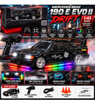 Mercedes 190 E Evo II Drift 1:43 Hobi Sınıfı Uzaktan Kumandalı RC Araba 15 KM/H 4WD Neon Işıklı