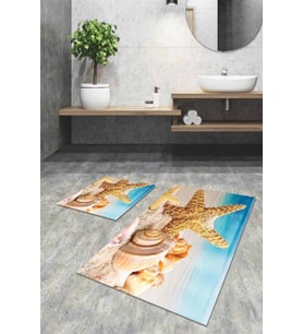 Mavi Deniz Kabuklu Banyo Halısı Klozet Paspas Seti BS101