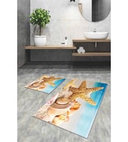 Mavi Deniz Kabuklu Banyo Halısı Klozet Paspas Seti BS101