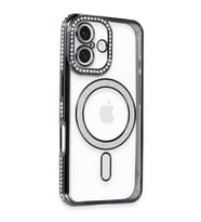 Apple İphone 16 Kılıf Joke Simli Magneticsafe Kılıf - Siyah