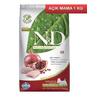 ND Tahılsız Tavuklu Narlı Yetişkin Mini Irk Köpek Mama 1 Kg AÇIK