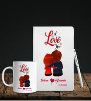 Sevgililer Gününe Özel Beyaz Deri Defter Kalem Kupa Hediye Seti 35