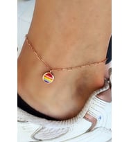 Renkli Mineli 925 ayar Gümüş Rose Halhal