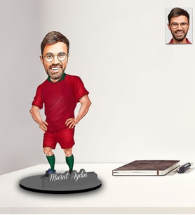 Kişiye Özel Futbolcu Karikatürlü İki Katmanlı Ahşap Biblo Model-6