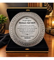 Kadife Kutulu Gümüş Metal Tabak Plaket Kişiye Özel Baskılı Ödül Hediye Plaketi