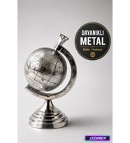Dekoratif Metal Yerküre Biblo Nikel Dünya Küresi Masaüstü Objesi H0024
