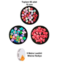 90 Adet 10 mm Polimer Kil Fimo Boncuk Takı Bileklik + 5 Metre Misina Hediye - Deniz - Kalp - Yuvarla
