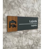 Wooden Serisi Lojistik Departman Kapı İsimliği Yönlendirme Levhası