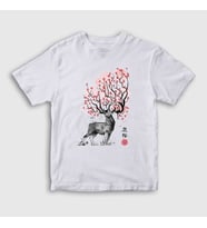 Presmono Unisex Çocuk Beyaz Sakura Deer Geyik T-Shirt 372709tt